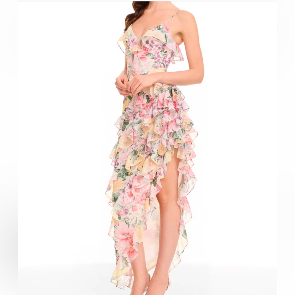NWT DRESS THE POPULATION Josefina Dress Floral
Ruffle Detail Gown in Ivory Multi - Picture 4 of 16